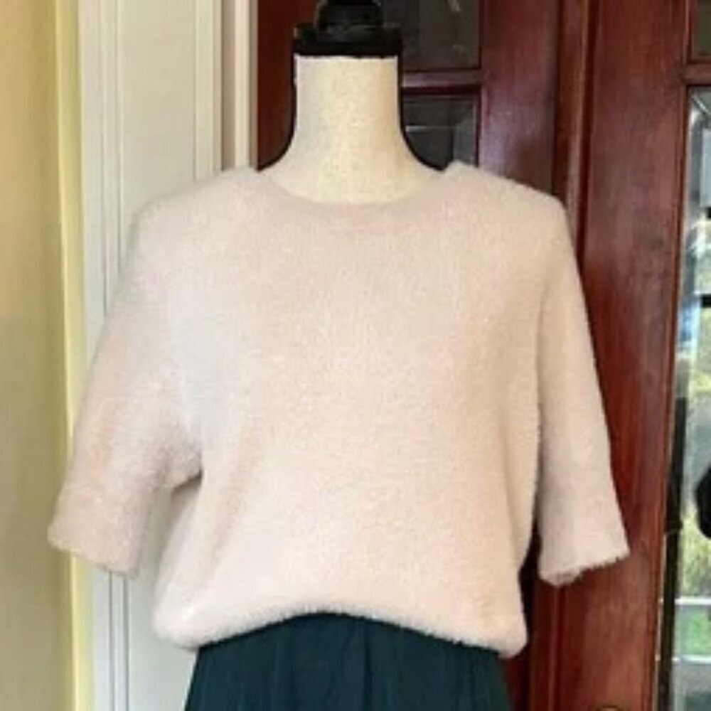 BAILEY/44 | Revolve Short Sleeve Eyelash Sweater in Cream/Blush, Size XL